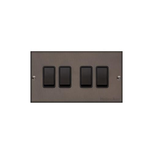 Bauhaus Range Matt Bronze Switches & Sockets, BH9 - 4 Gang Rocker Switch by Heritage Brass By M-Marcus