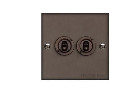 Bauhaus Range Matt Bronze Switches & Sockets, BH9 - 2 Gang Toggle Switch by Heritage Brass By M-Marcus