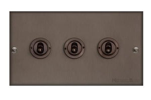 Bauhaus Range Matt Bronze Switches & Sockets, BH9 - 3 Gang Toggle Switch by Heritage Brass By M-Marcus