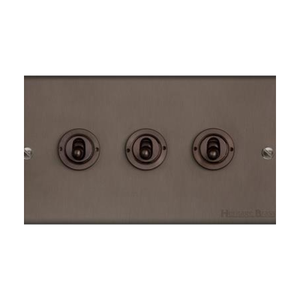 Bauhaus Range Matt Bronze Switches & Sockets, BH9 - 3 Gang Toggle Switch by Heritage Brass By M-Marcus