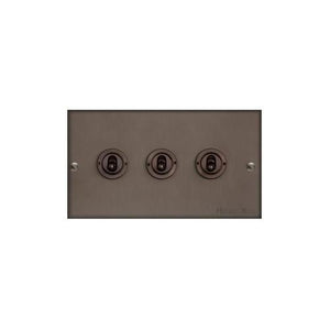 Bauhaus Range Matt Bronze Switches & Sockets, BH9 - 3 Gang Toggle Switch by Heritage Brass By M-Marcus