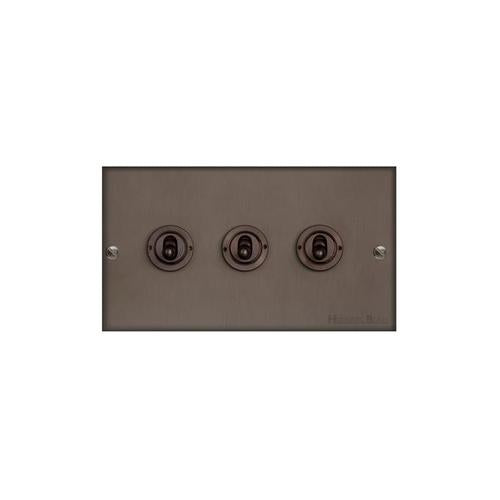 Bauhaus Range Matt Bronze Switches & Sockets, BH9 - 3 Gang Toggle Switch by Heritage Brass By M-Marcus