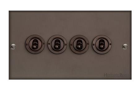 Bauhaus Range Matt Bronze Switches & Sockets, BH9 - 4 Gang Toggle Switch by Heritage Brass By M-Marcus
