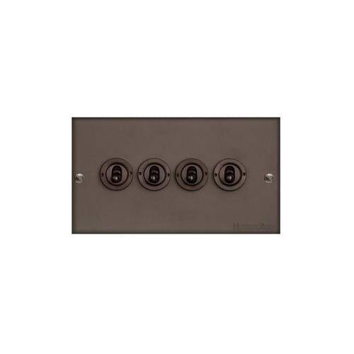 Bauhaus Range Matt Bronze Switches & Sockets, BH9 - 4 Gang Toggle Switch by Heritage Brass By M-Marcus