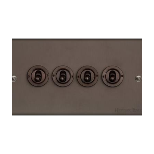 Bauhaus Range Matt Bronze Switches & Sockets, BH9 - 4 Gang Toggle Switch by Heritage Brass By M-Marcus