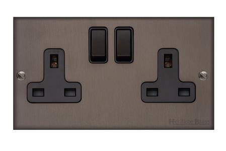 Bauhaus Range Matt Bronze Switches & Sockets, BH9 - Double Socket (13 Amp) by Heritage Brass By M-Marcus