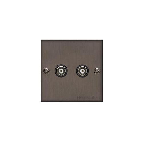Bauhaus Range Matt Bronze Switches & Sockets, BH9 - 2 Gang TV Coaxial Socket by Heritage Brass By M-Marcus