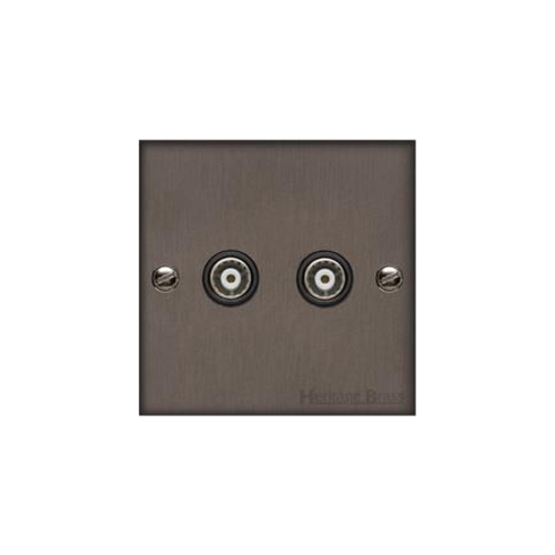Bauhaus Range Matt Bronze Switches & Sockets, BH9 - 2 Gang TV Coaxial Socket by Heritage Brass By M-Marcus