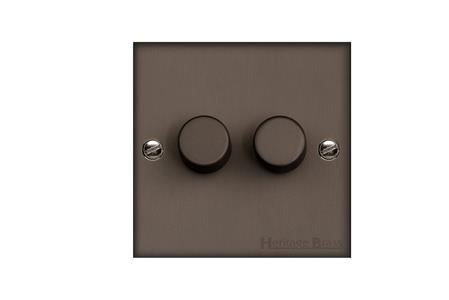Bauhaus Range Matt Bronze Switches & Sockets, BH9 - 2 Gang Dimmer 400 watts (Compatible with halogen/ incandescent bulbs) by Heritage Brass By M-Marcus