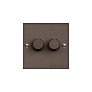 Bauhaus Range Matt Bronze Switches & Sockets, BH9 - 2 Gang Dimmer 400 watts (Compatible with halogen/ incandescent bulbs) by Heritage Brass By M-Marcus