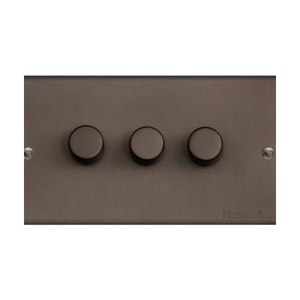 Bauhaus Range Matt Bronze Switches & Sockets, BH9 - 3 Gang Dimmer 250 watts (Compatible with halogen/ incandescent bulbs) by Heritage Brass By M-Marcus