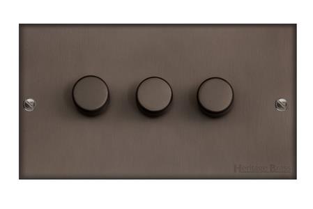 Bauhaus Range Matt Bronze Switches & Sockets, BH9 - 3 Gang Dimmer 400 watts (Compatible with halogen/ incandescent bulbs) by Heritage Brass By M-Marcus
