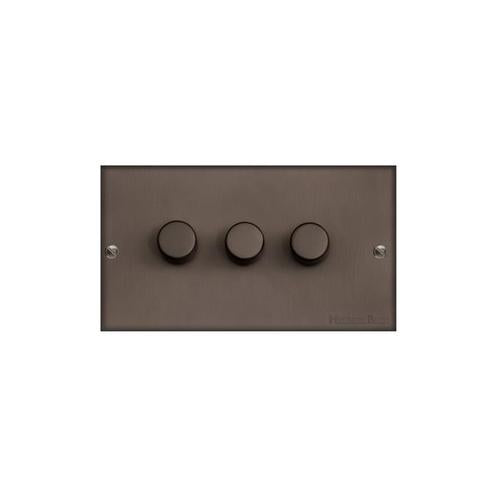 Bauhaus Range Matt Bronze Switches & Sockets, BH9 - 3 Gang Dimmer 400 watts (Compatible with halogen/ incandescent bulbs) by Heritage Brass By M-Marcus