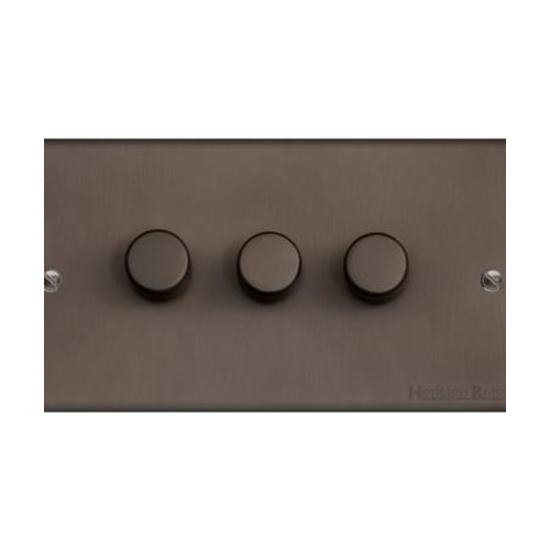Bauhaus Range Matt Bronze Switches & Sockets, BH9 - 3 Gang Dimmer 400 watts (Compatible with halogen/ incandescent bulbs) by Heritage Brass By M-Marcus