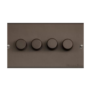 Bauhaus Range Matt Bronze Switches & Sockets, BH9 - 4 Gang Dimmer 250 watts (Compatible with halogen/ incandescent bulbs) by Heritage Brass By M-Marcus