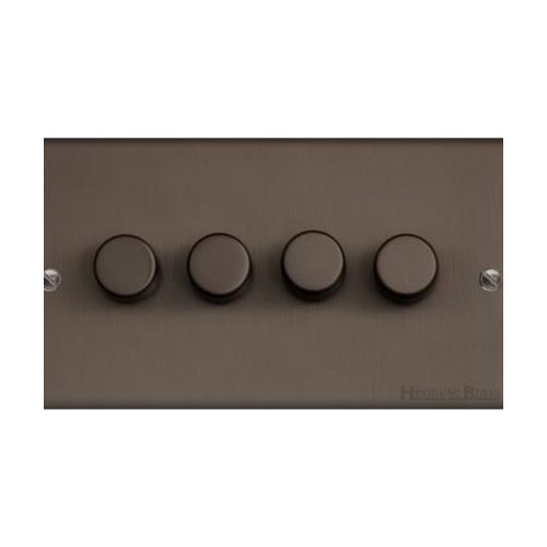 Bauhaus Range Matt Bronze Switches & Sockets, BH9 - 4 Gang Dimmer 250 watts (Compatible with halogen/ incandescent bulbs) by Heritage Brass By M-Marcus