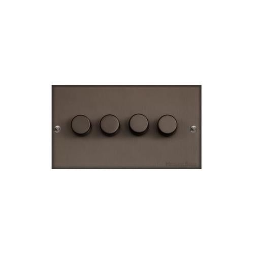 Bauhaus Range Matt Bronze Switches & Sockets, BH9 - 4 Gang Dimmer 400 watts(Compatible with halogen/ incandescent bulbs) by Heritage Brass By M-Marcus