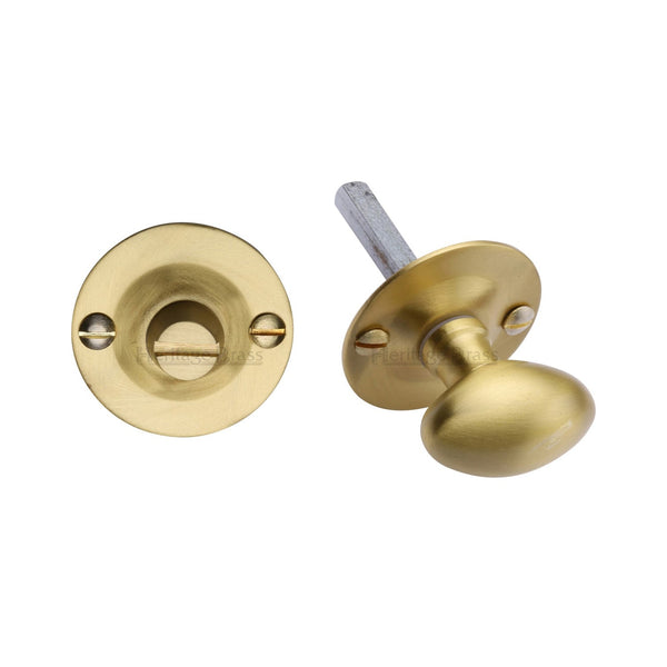 M Marcus - Heritage Brass, Bolt for Privacy in Bathroom or Bedroom Doors, Escutcheons & Privacy Thumbturns, Turn & Release