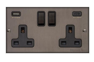 Bauhaus Range Matt Bronze Switches & Sockets, BH9 - 2G 13A Socket with USB-A+C by Heritage Brass By M-Marcus