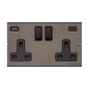 Bauhaus Range Matt Bronze Switches & Sockets, BH9 - 2G 13A Socket with USB-A+C by Heritage Brass By M-Marcus