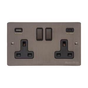 Stylist Bronze Flat Plate Range Switches & Sockets, L09 - 2G 13A Socket with USB-A+C by Heritage Brass By M-Marcus