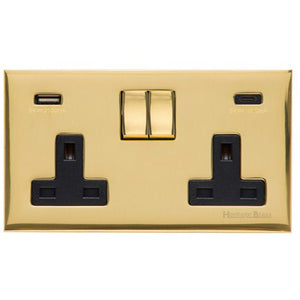 Winchester Range Polished Brass Switches & Sockets, W01 - 2G 13A Socket with USB-A+C by Heritage Brass By M-Marcus