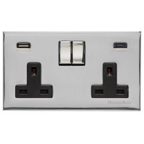Winchester Range Polished Chrome Switches & Sockets, W02 - 2G 13A Socket with USB-A+C by Heritage Brass By M-Marcus