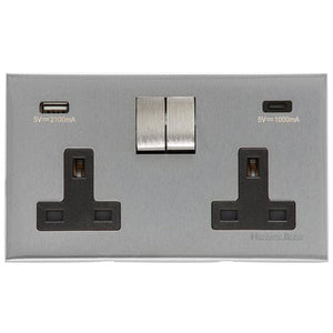 Winchester Range Satin Chrome Switches & Sockets, W03 - 2G 13A Socket with USB-A+C by Heritage Brass By M-Marcus