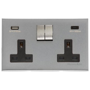 Winchester Range Satin Chrome Switches & Sockets, W03 - 2G 13A Socket with USB-A+C by Heritage Brass By M-Marcus