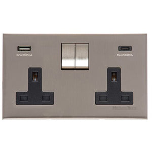 Winchester Range Satin Nickel Switches & Sockets, W05 - 2G 13A Socket with USB-A+C by Heritage Brass By M-Marcus