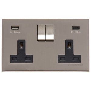 Winchester Range Satin Nickel Switches & Sockets, W05 - 2G 13A Socket with USB-A+C by Heritage Brass By M-Marcus