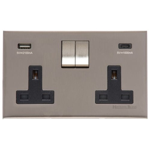 Winchester Range Satin Nickel Switches & Sockets, W05 - 2G 13A Socket with USB-A+C by Heritage Brass By M-Marcus