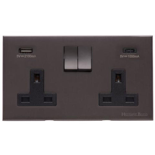 Winchester Range Matt Bronze Switches & Sockets, W09 - 2G 13A Socket with USB-A+C by Heritage Brass By M-Marcus