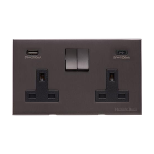 Winchester Range Matt Bronze Switches & Sockets, W09 - 2G 13A Socket with USB-A+C by Heritage Brass By M-Marcus