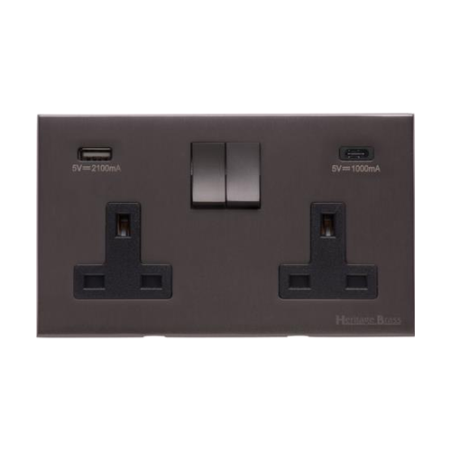 Winchester Range Matt Bronze Switches & Sockets, W09 - 2G 13A Socket with USB-A+C by Heritage Brass By M-Marcus