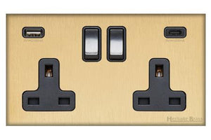 Windsor Range Matt Brass Switches & Sockets, WN40 - 2G 13A Socket with USB-A+C by Heritage Brass By M-Marcus
