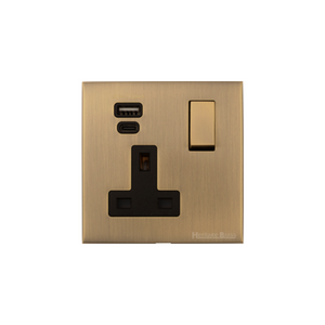 Winchester Range Antique Brass Switches & Sockets, W91 - 1G 13A Socket with USB-A+C by Heritage Brass By M-Marcus