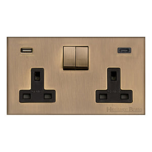 Winchester Range Antique Brass Switches & Sockets, W91 - 2G 13A Socket with USB-A+C by Heritage Brass By M-Marcus