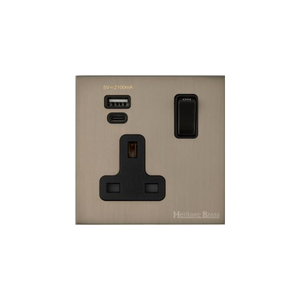 Windsor Range Aged Pewter Switches & Sockets, WAP - 1G 13A Socket with USB-A+C by Heritage Brass By M-Marcus