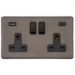 Vintage Range Matt Bronze Switches & Sockets, X09 - 2G 13A Socket with USB-A+C by Heritage Brass By M-Marcus