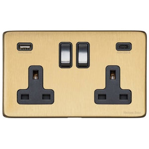 Vintage Range Satin Brass Switches & Sockets, X44 - 2G 13A Socket with USB-A+C by Heritage Brass By M-Marcus