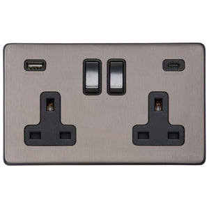 Vintage Range Satin Black Nickel Switches & Sockets, X66 - 2G 13A Socket with USB-A+C by Heritage Brass By M-Marcus
