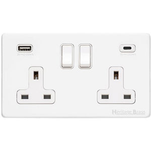 Vintage Range Matt White Switches & Sockets, XWH - 2G 13A Socket with USB-A+C by Heritage Brass By M-Marcus