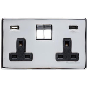 Studio Range Polished Chrome Switches & Sockets, Y02 - 2G 13A Socket with USB-A+C by Heritage Brass By M-Marcus