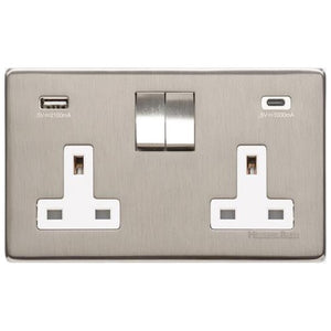 Studio Range Satin Nickel Switches & Sockets, Y05 - 2G 13A Socket with USB-A+C by Heritage Brass By M-Marcus