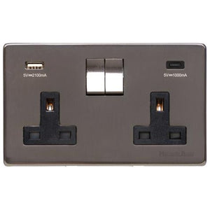 Studio Range Polished Bronze Switches & Sockets, Y07 - 2G 13A Socket with USB-A+C by Heritage Brass By M-Marcus
