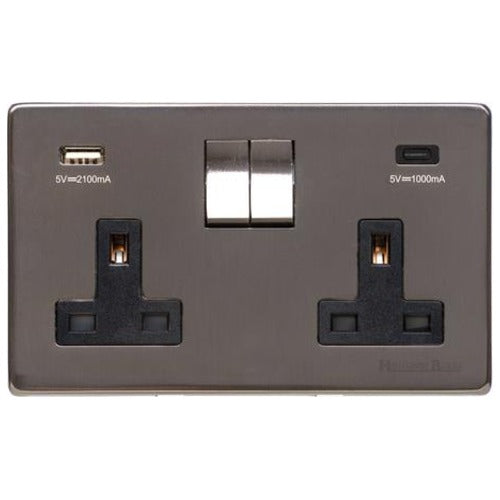 Studio Range Polished Bronze Switches & Sockets, Y07 - 2G 13A Socket with USB-A+C by Heritage Brass By M-Marcus