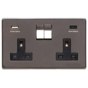 Studio Range Polished Bronze Switches & Sockets, Y07 - 2G 13A Socket with USB-A+C by Heritage Brass By M-Marcus