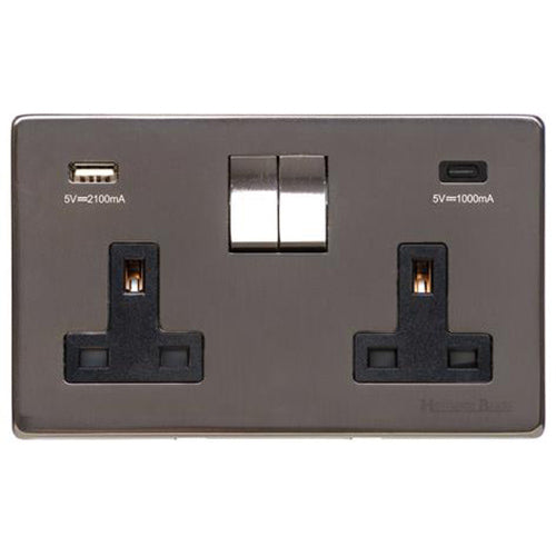 Studio Range Polished Bronze Switches & Sockets, Y07 - 2G 13A Socket with USB-A+C by Heritage Brass By M-Marcus