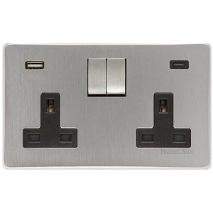 Studio Range Satin Chrome Switches & Sockets, Y33 - 2G 13A Socket with USB-A+C by Heritage Brass By M-Marcus